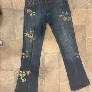 Yank Blue Denim Embroidered Flare Leg Jeans